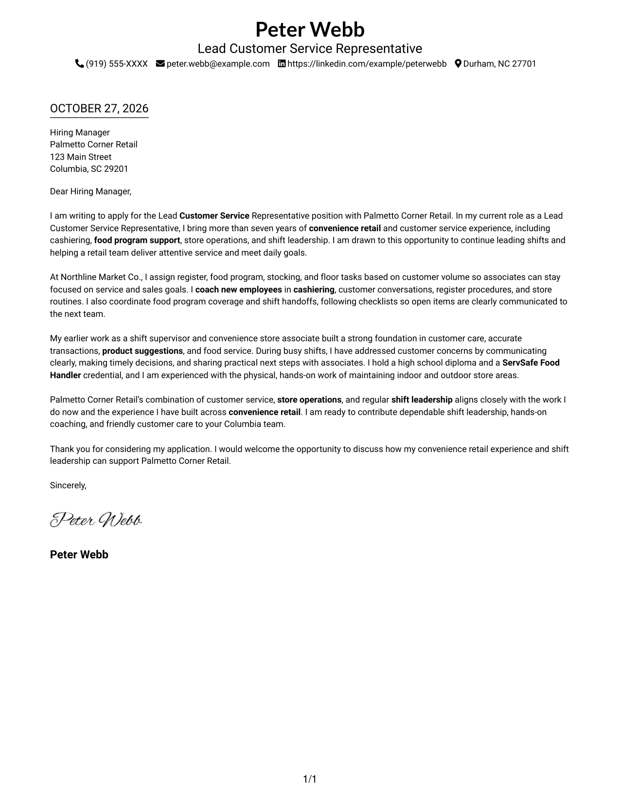 Cover letter example — page 1