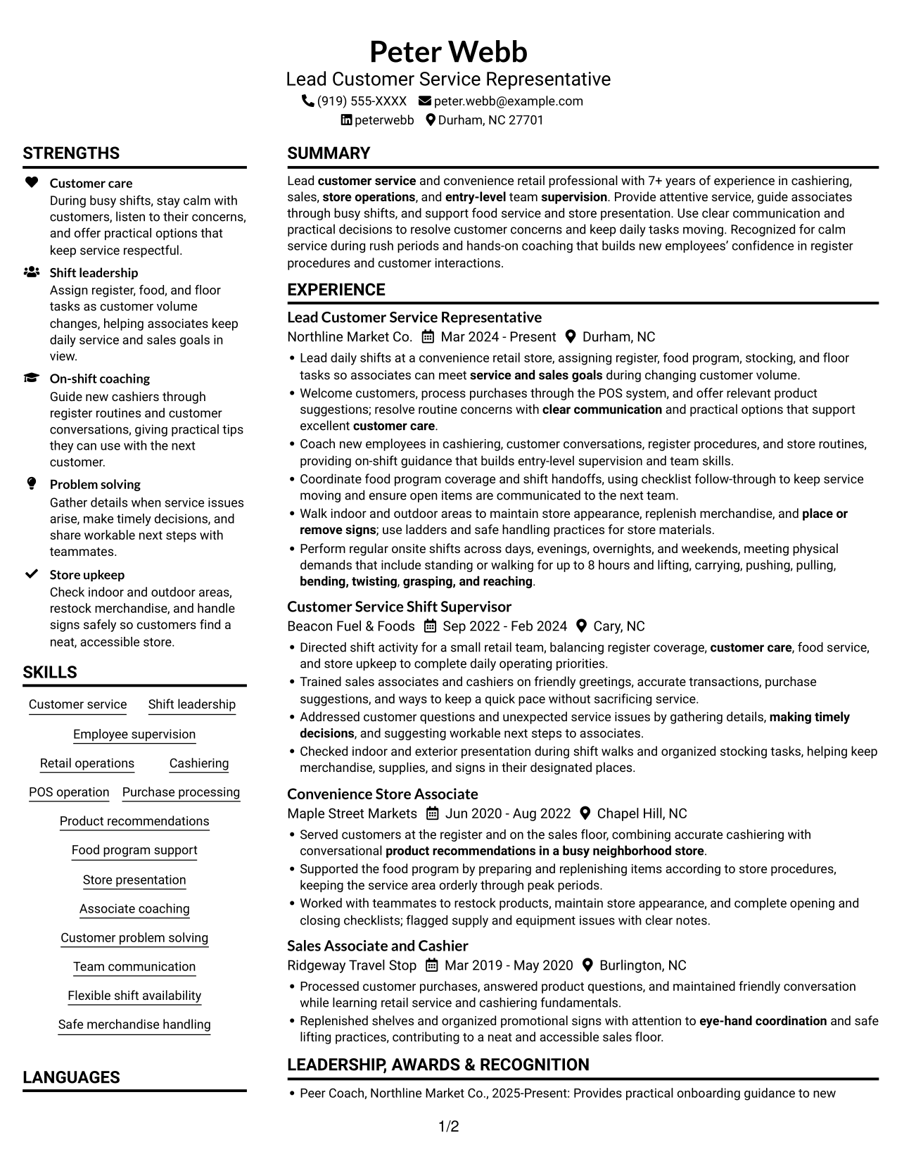 Resume example — page 1