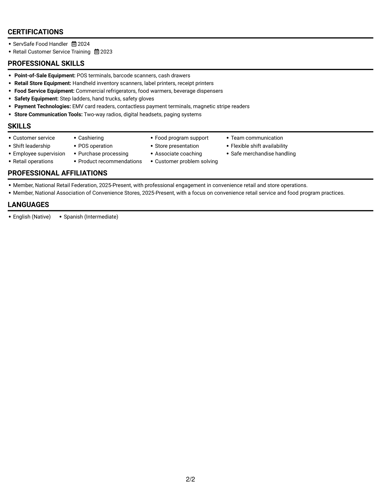 Resume example — page 2