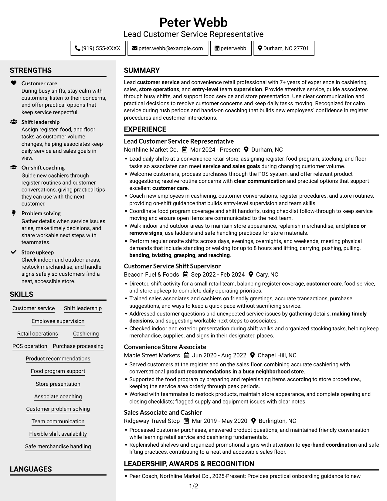 Resume example — page 1