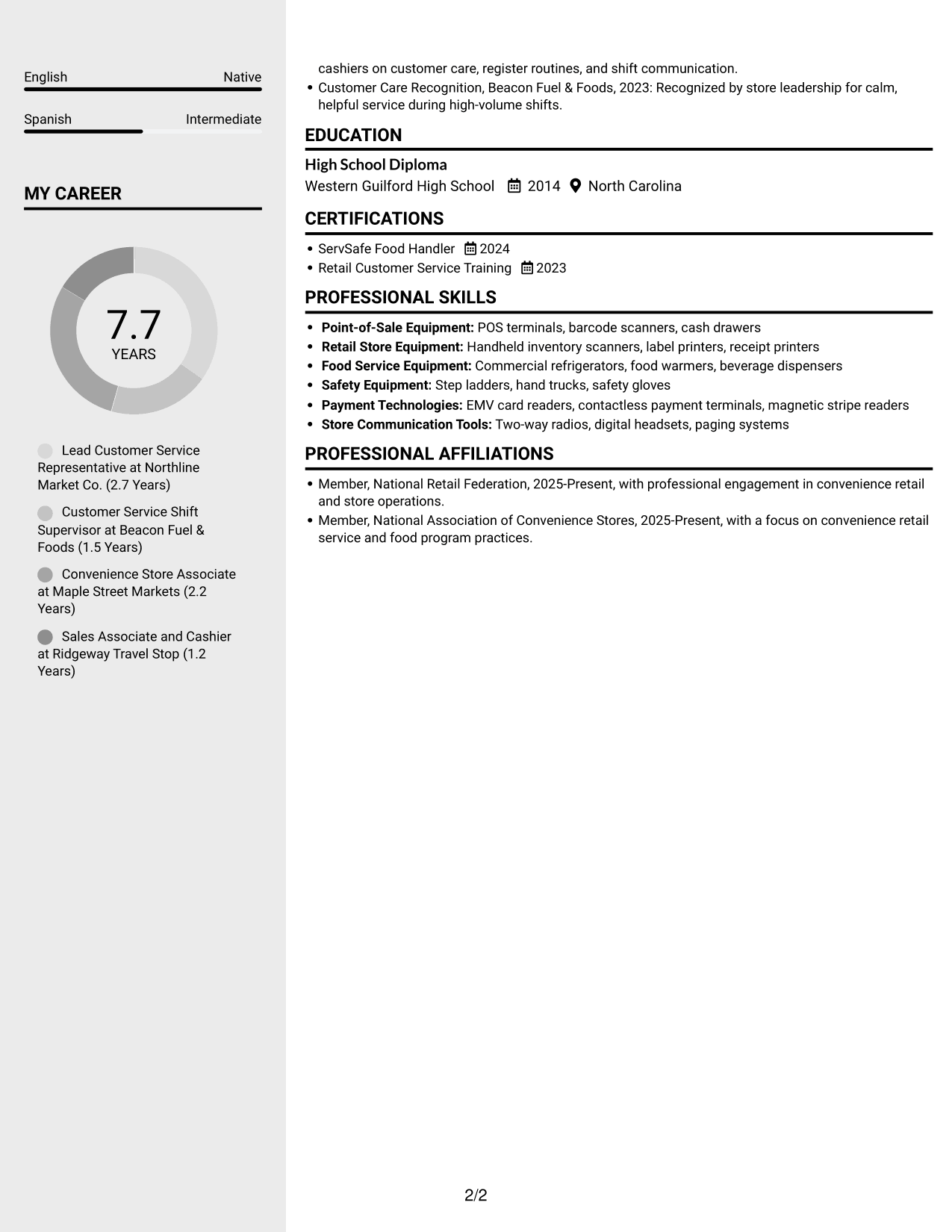 Resume example — page 2