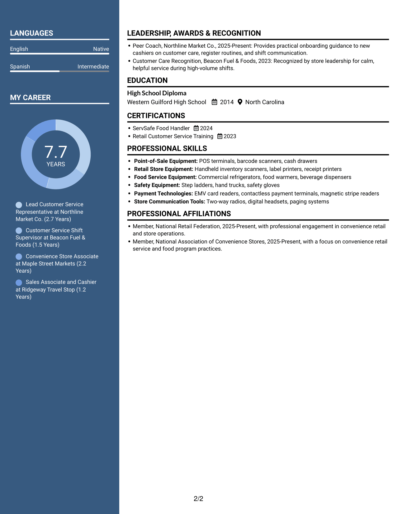 Resume example — page 2