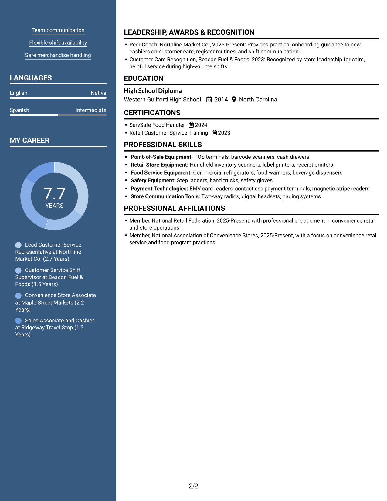 Resume example — page 2