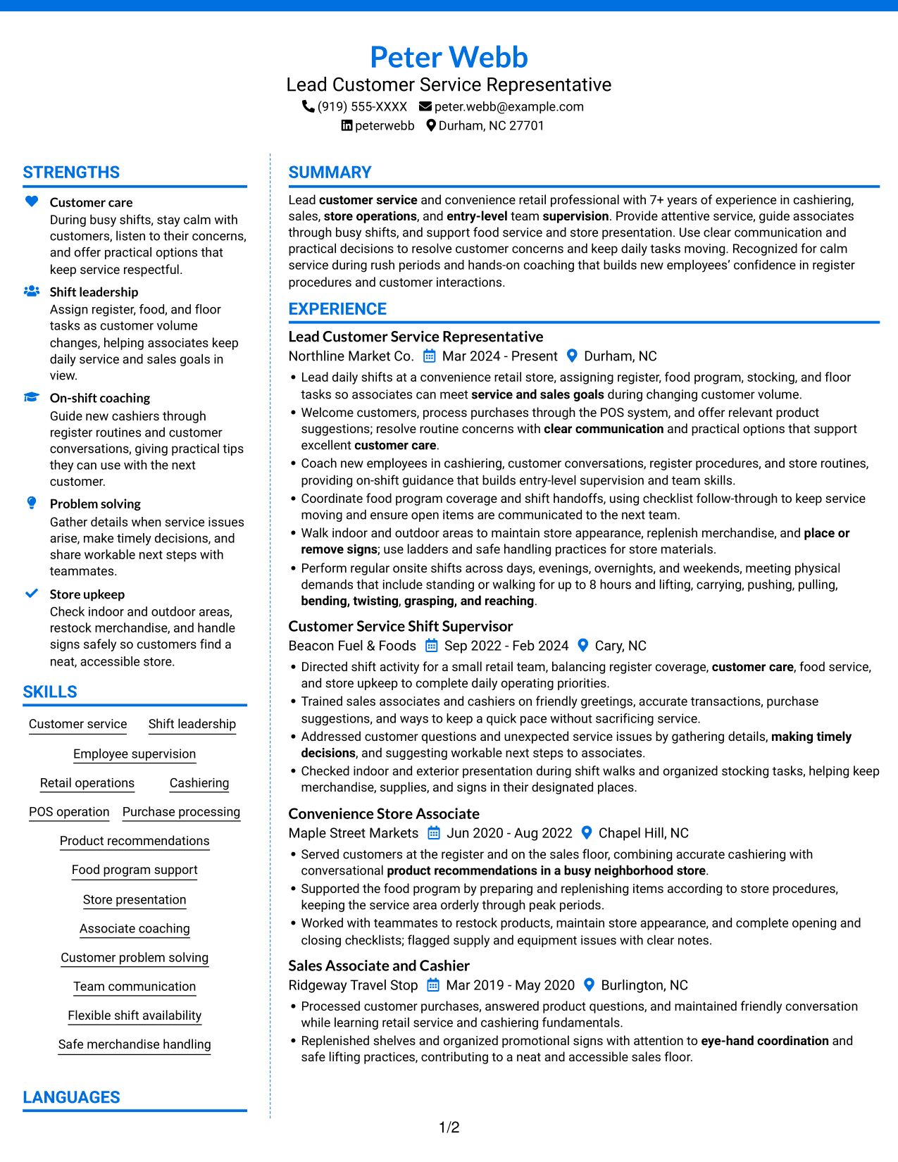 Resume example — page 1