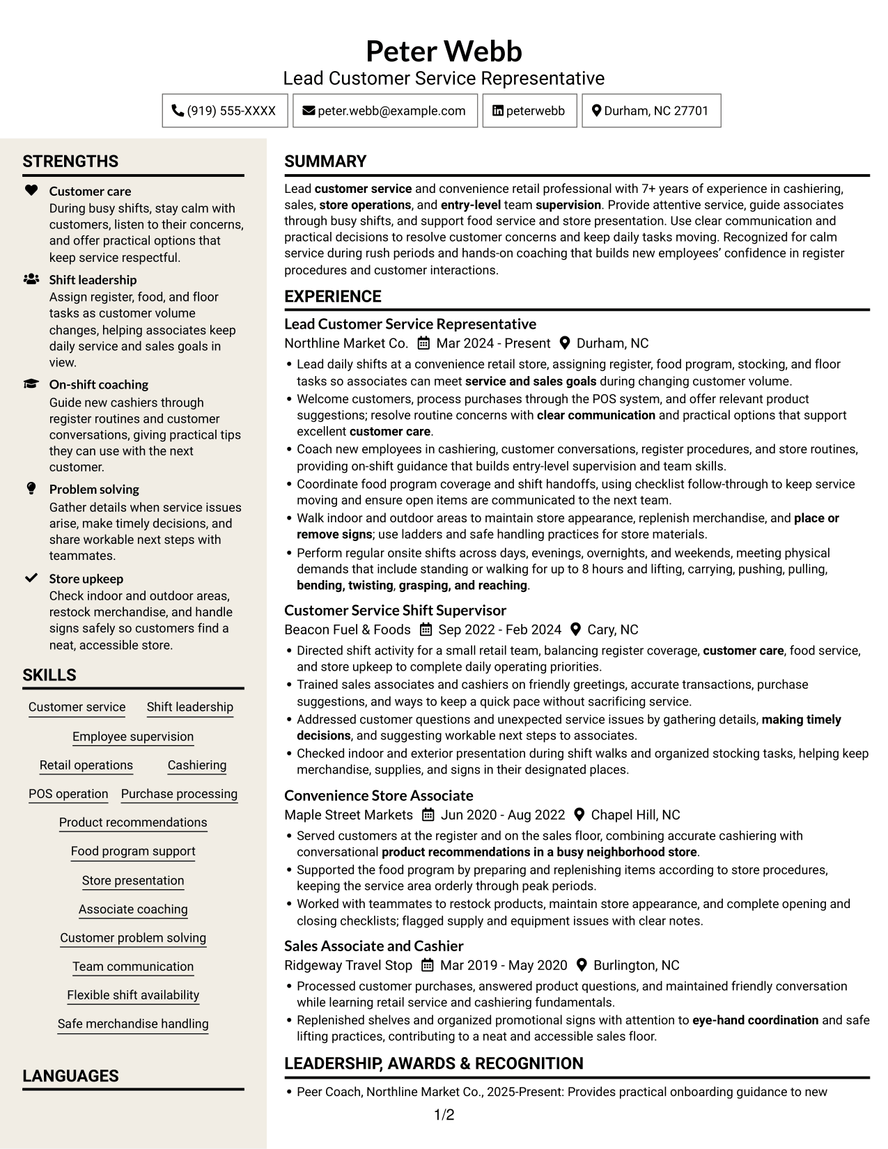 Resume example — page 1