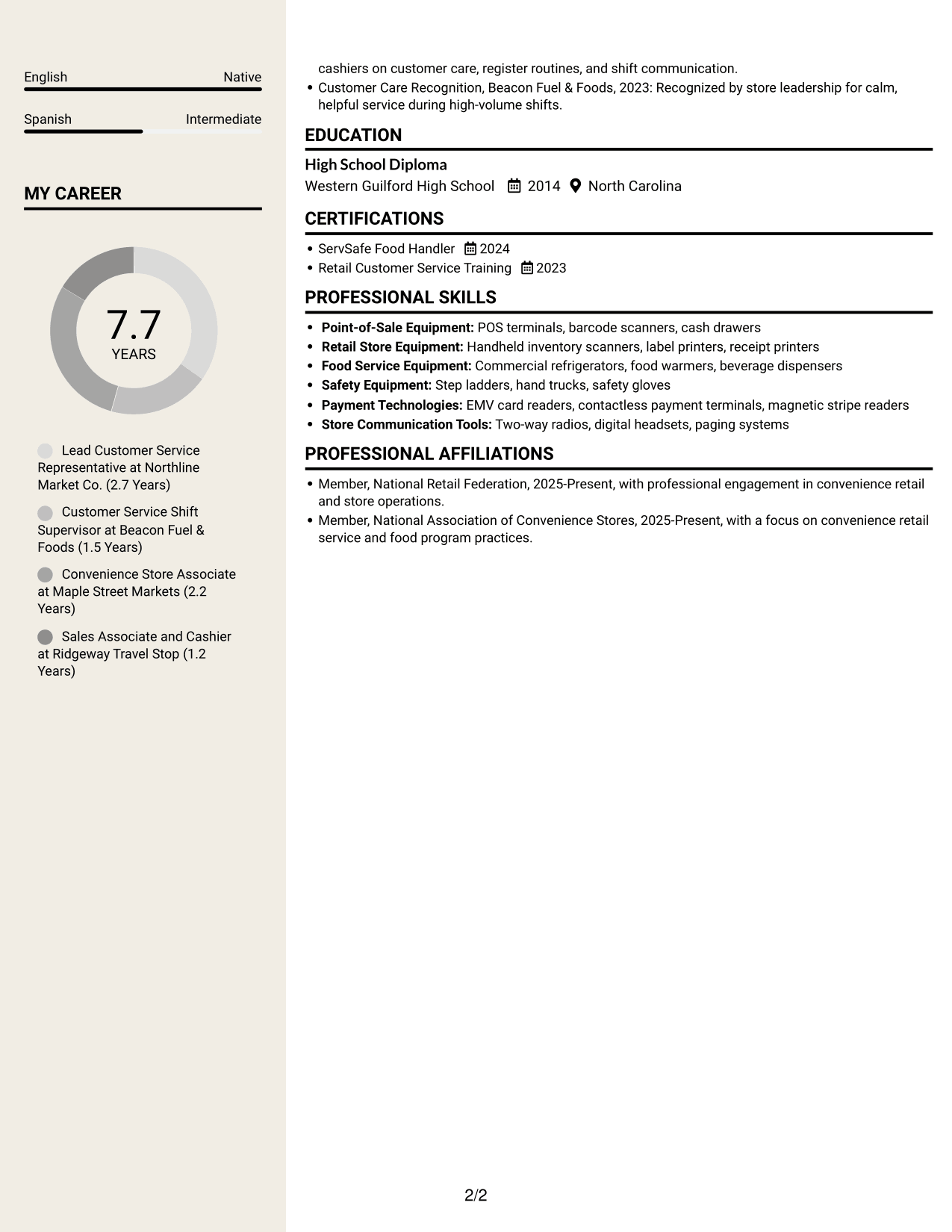 Resume example — page 2