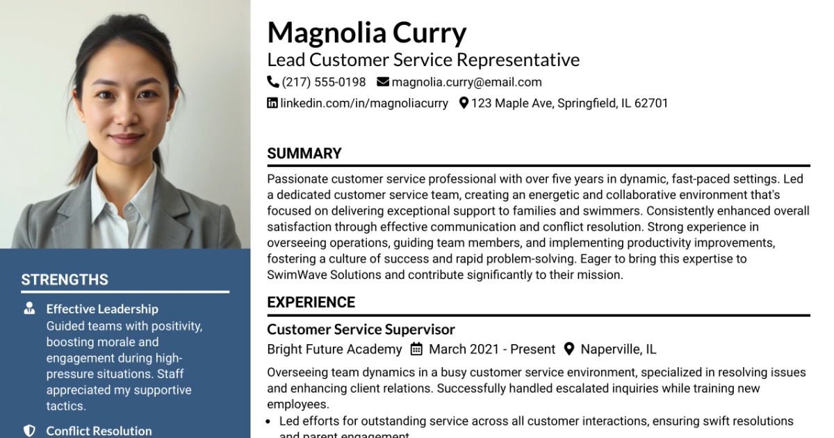 33 Lead Customer Service Representative Resume Templates with Example 2026 (ATS-Optimized)