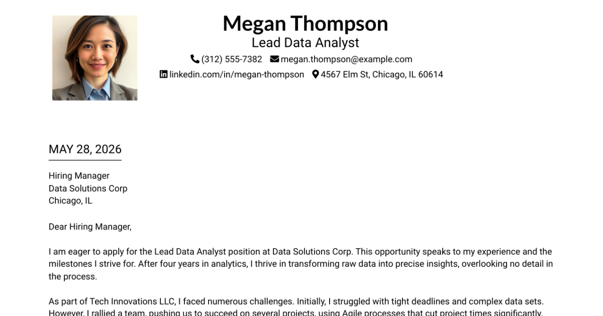 30+ Lead Data Analyst Cover Letter Templates with Example 2026