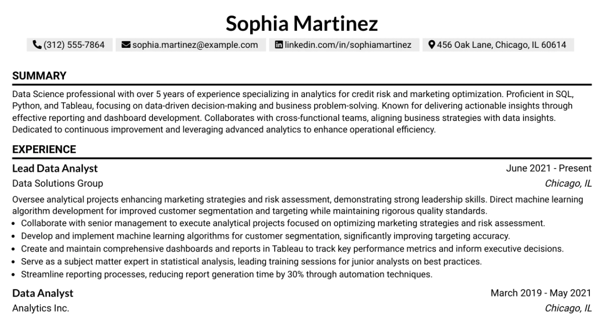 33 Lead Data Science Analyst Resume Templates with Example 2026 (ATS-Optimized)