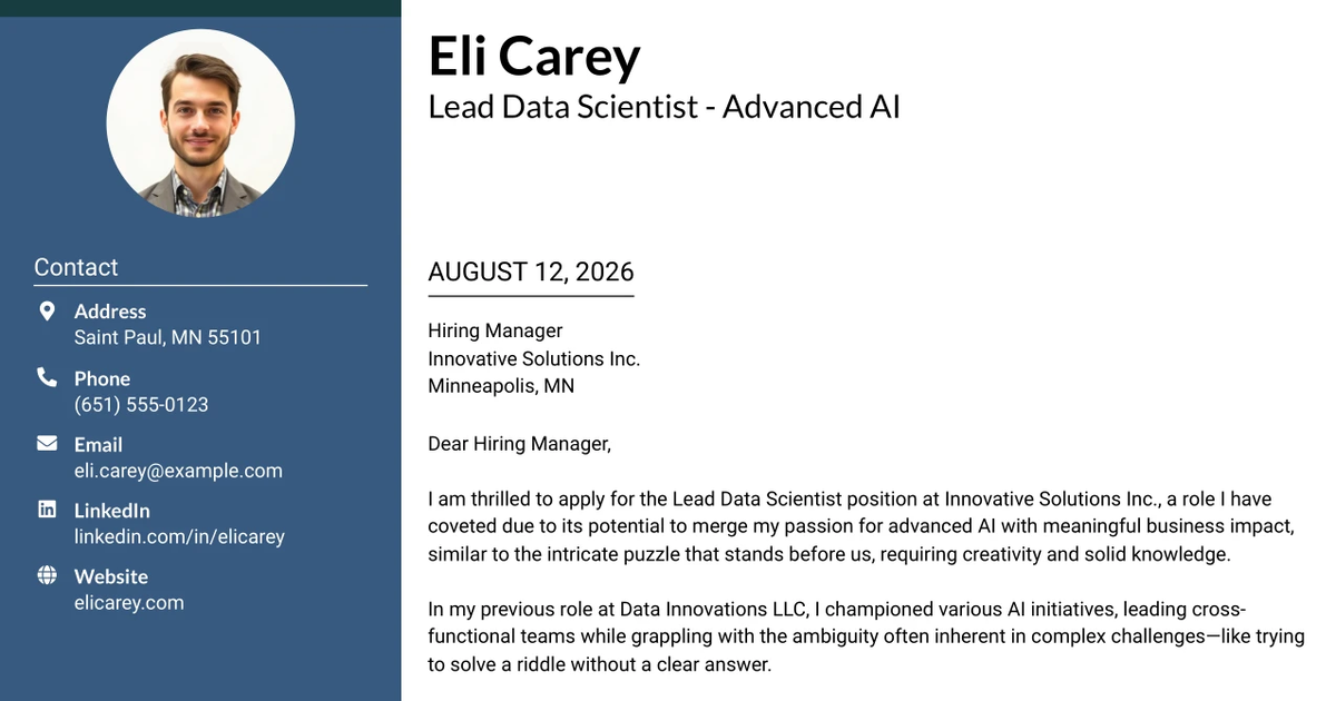 30+ Lead Data Scientist - Advanced AI Cover Letter Templates with Example 2026