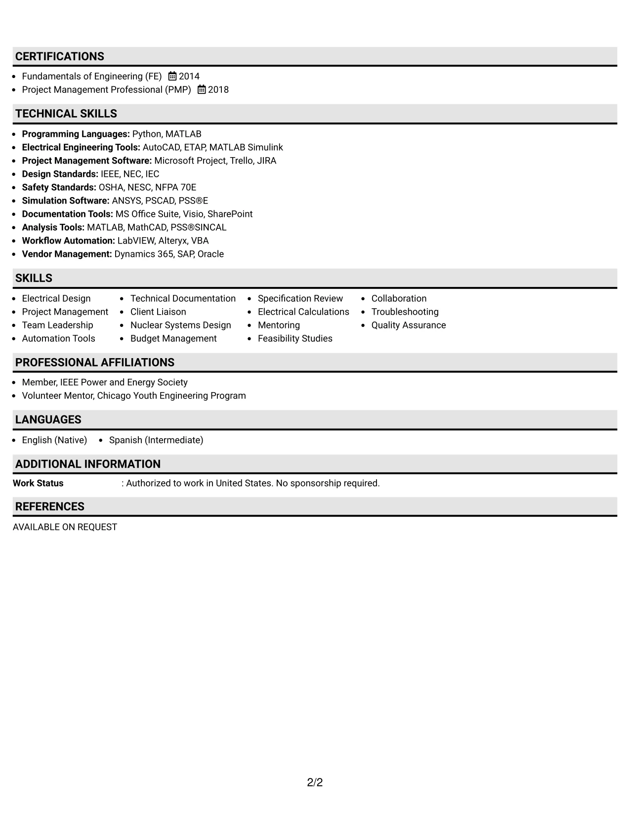 Resume Example Page 2