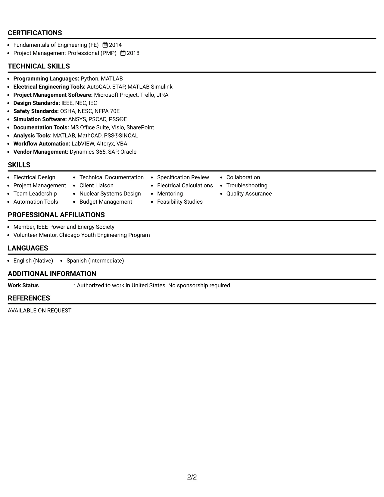 Resume Example Page 2