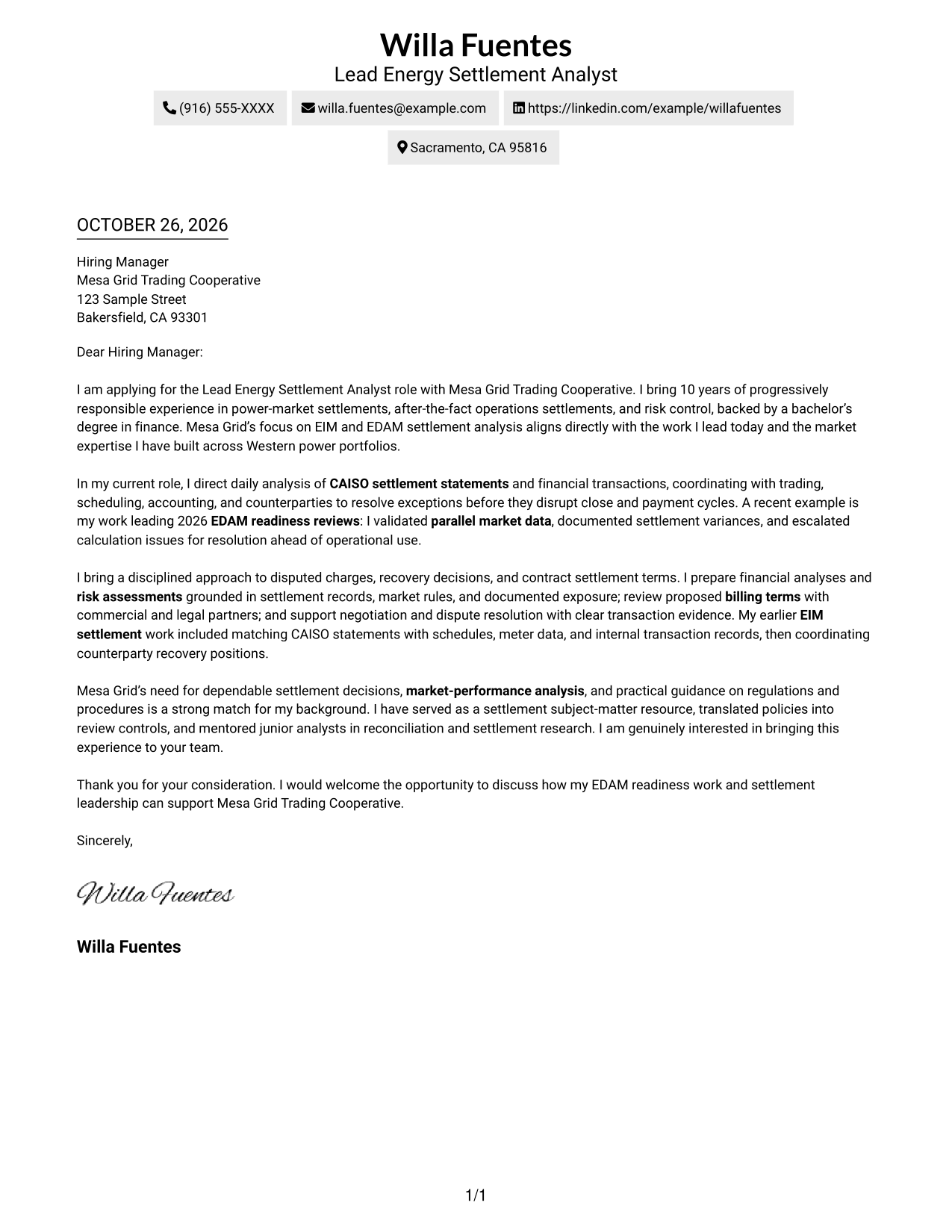 Cover letter example — page 1
