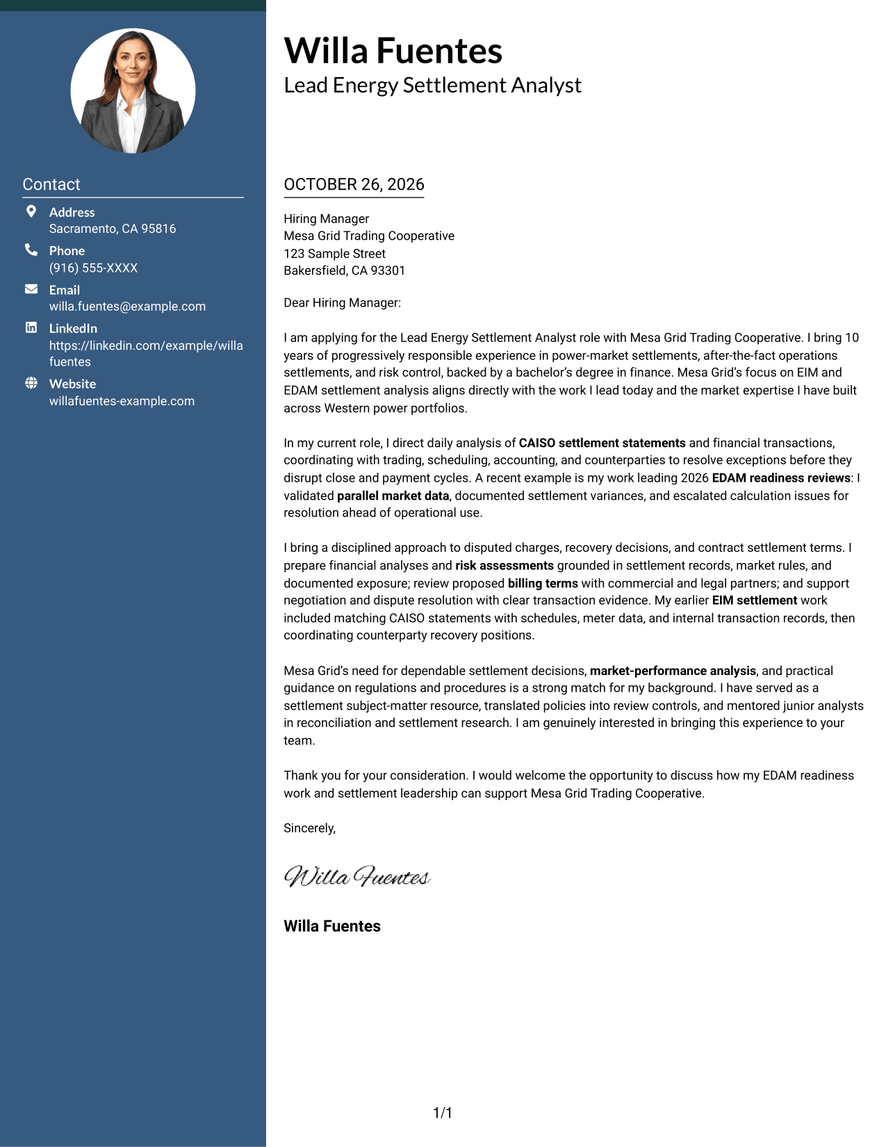 Cover letter example — page 1