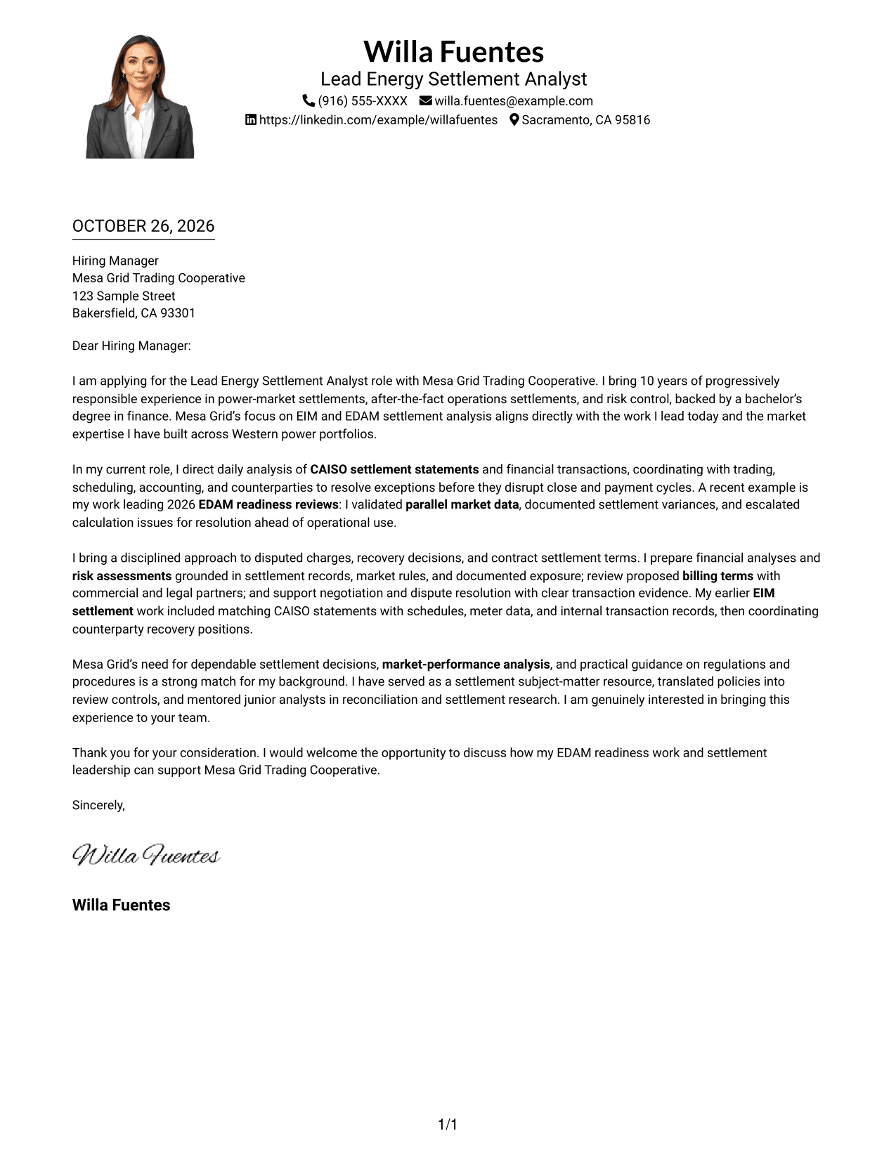 Cover letter example — page 1
