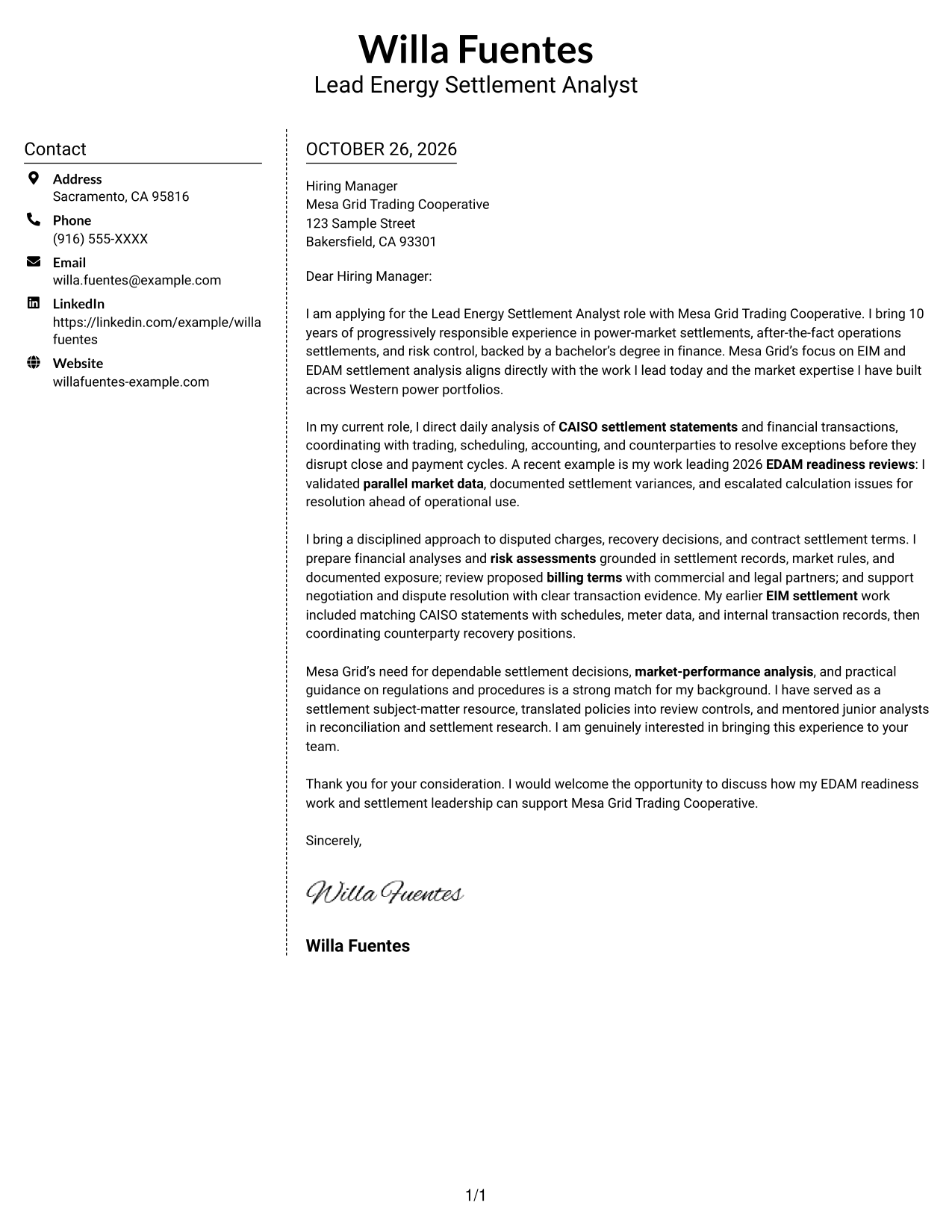 Cover letter example — page 1