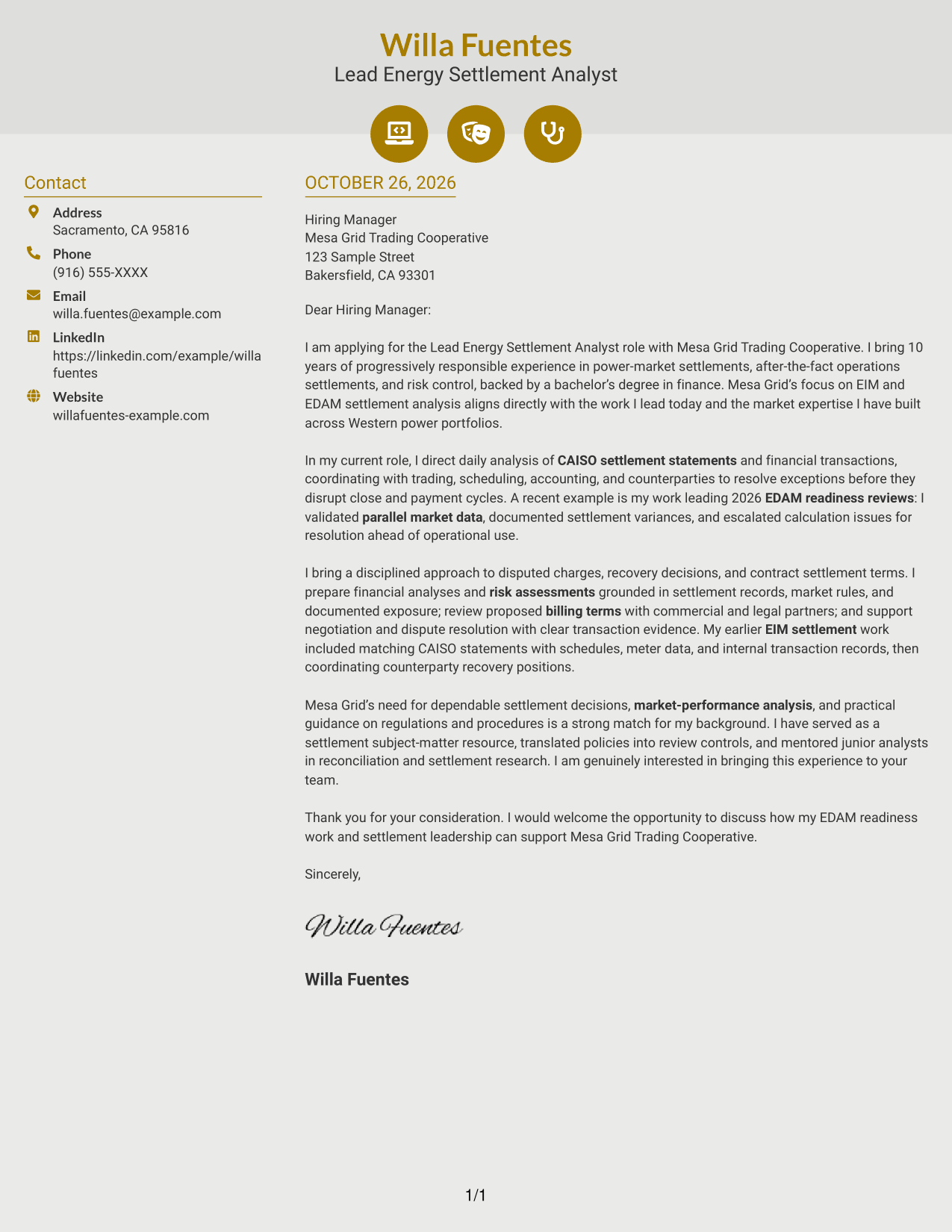 Cover letter example — page 1