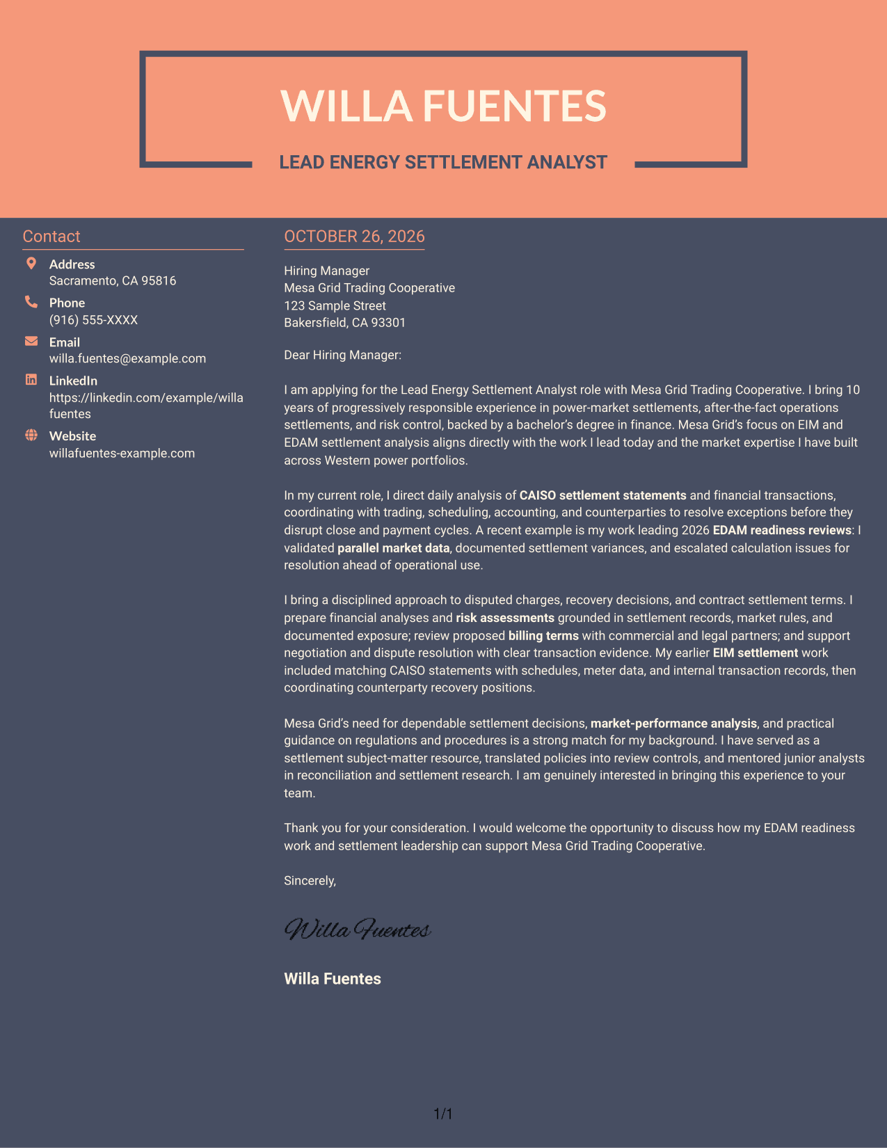 Cover letter example — page 1