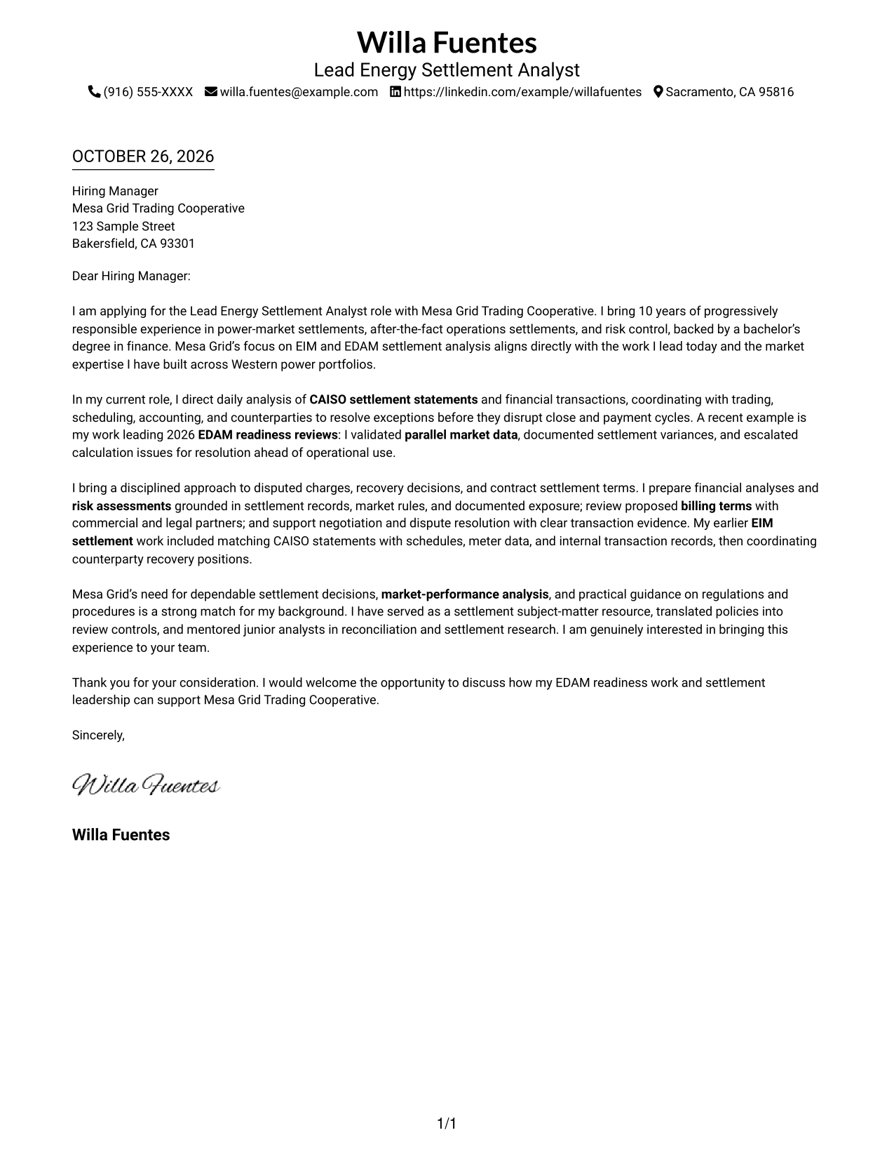 Cover letter example — page 1