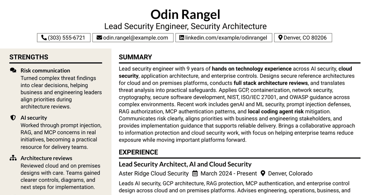 7 Lead Engineer AI Security - Security Architecture Resume Templates with Example