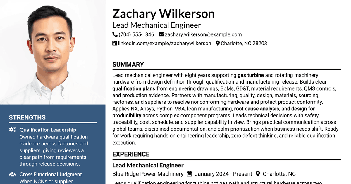 7 Lead Engineer - Mechanical Component Resume Templates with Example