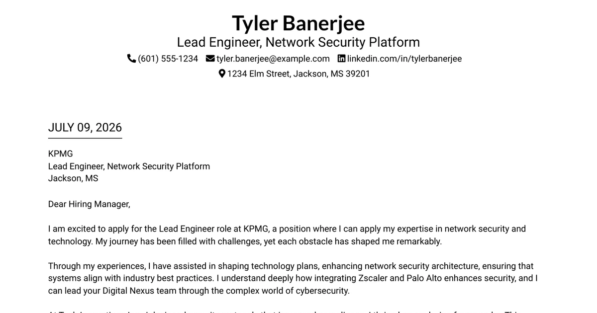 30+ Lead Engineer, Network Security Platform Cover Letter Templates with Example 2026