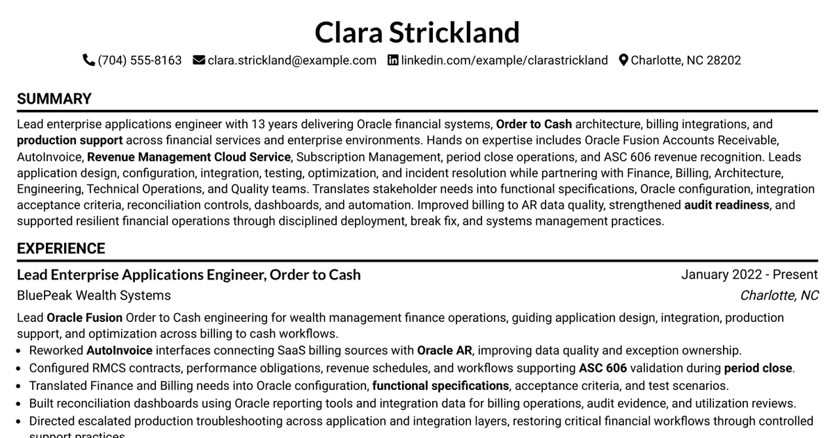 7 Lead Enterprise Applications Engineer - Order to Cash Resume Templates with Example