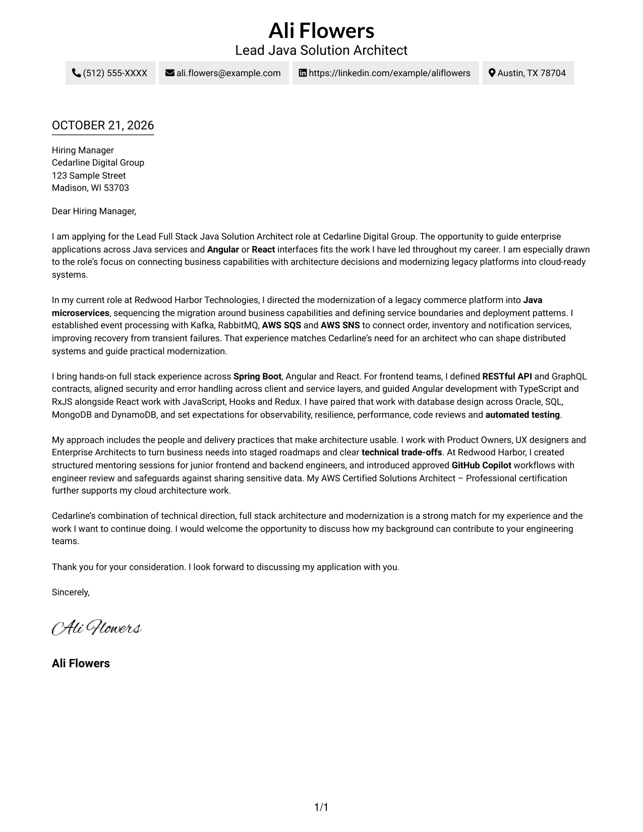 Cover letter example — page 1
