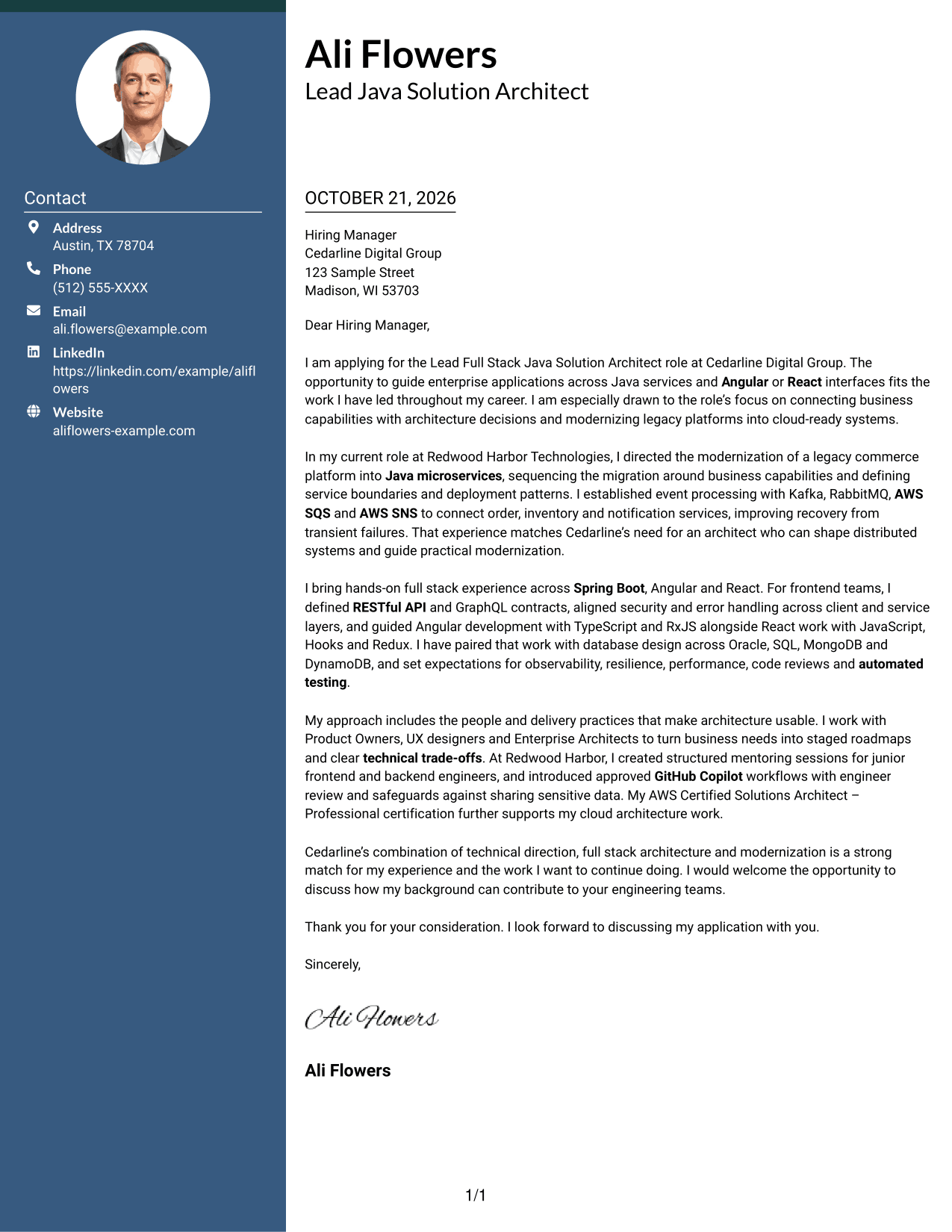 Cover letter example — page 1