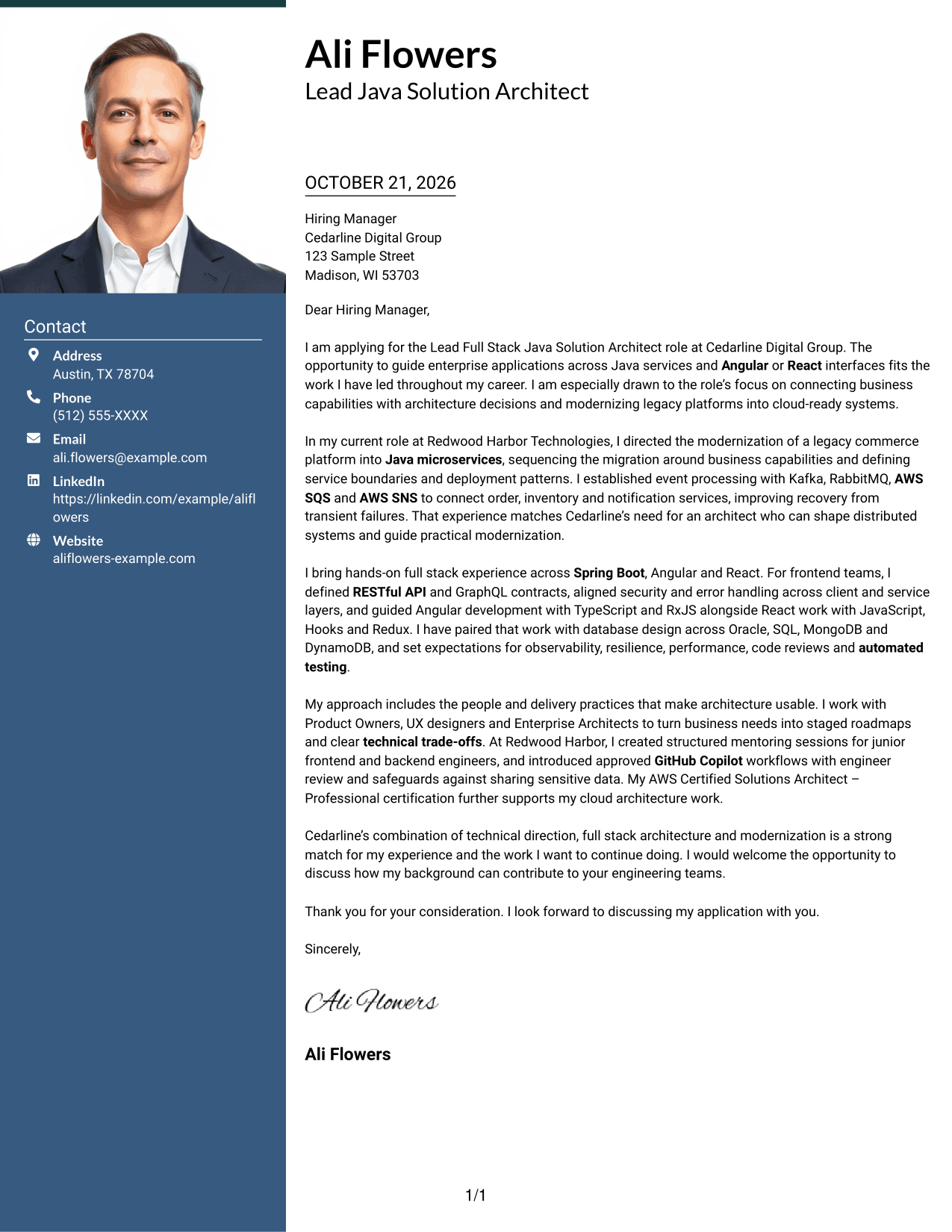 Cover letter example — page 1