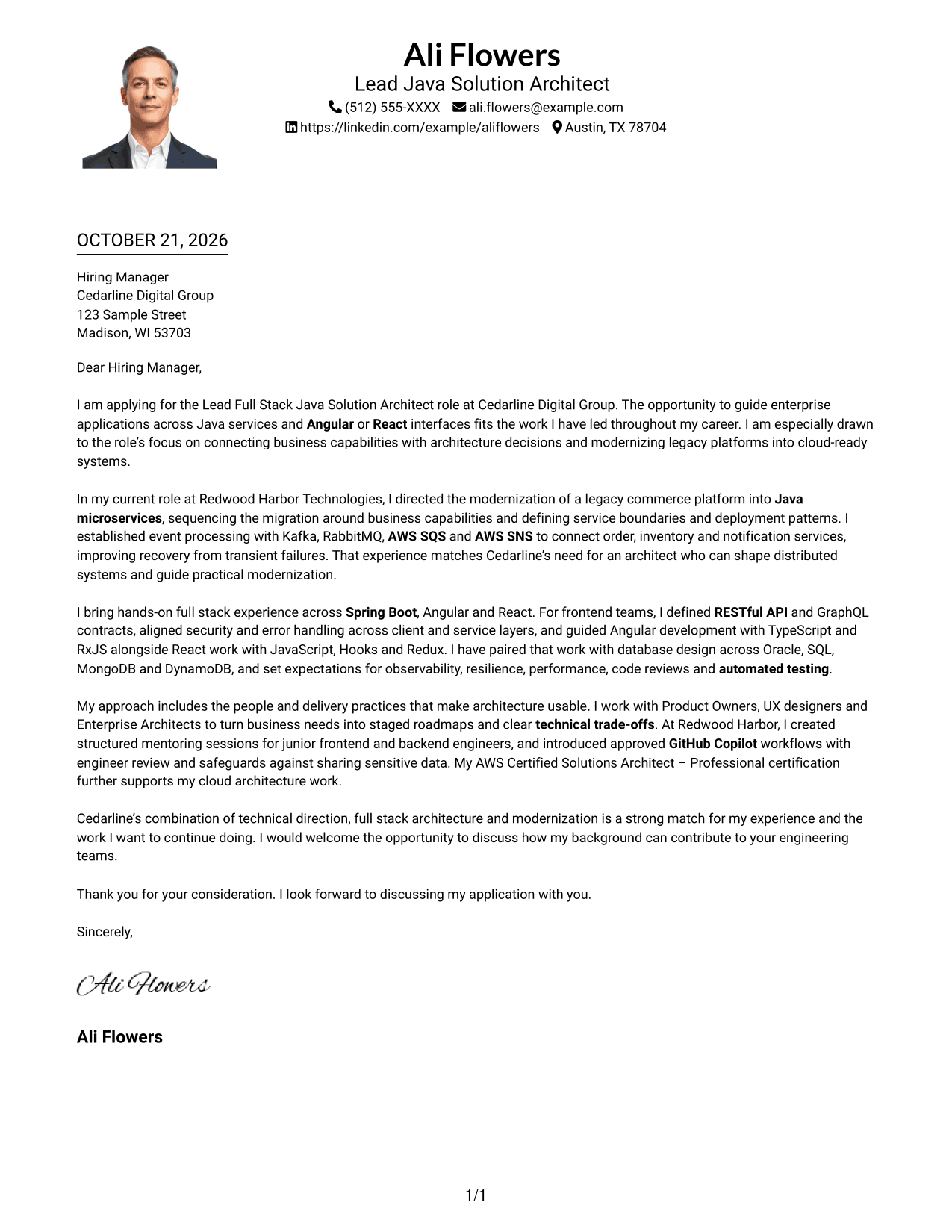 Cover letter example — page 1