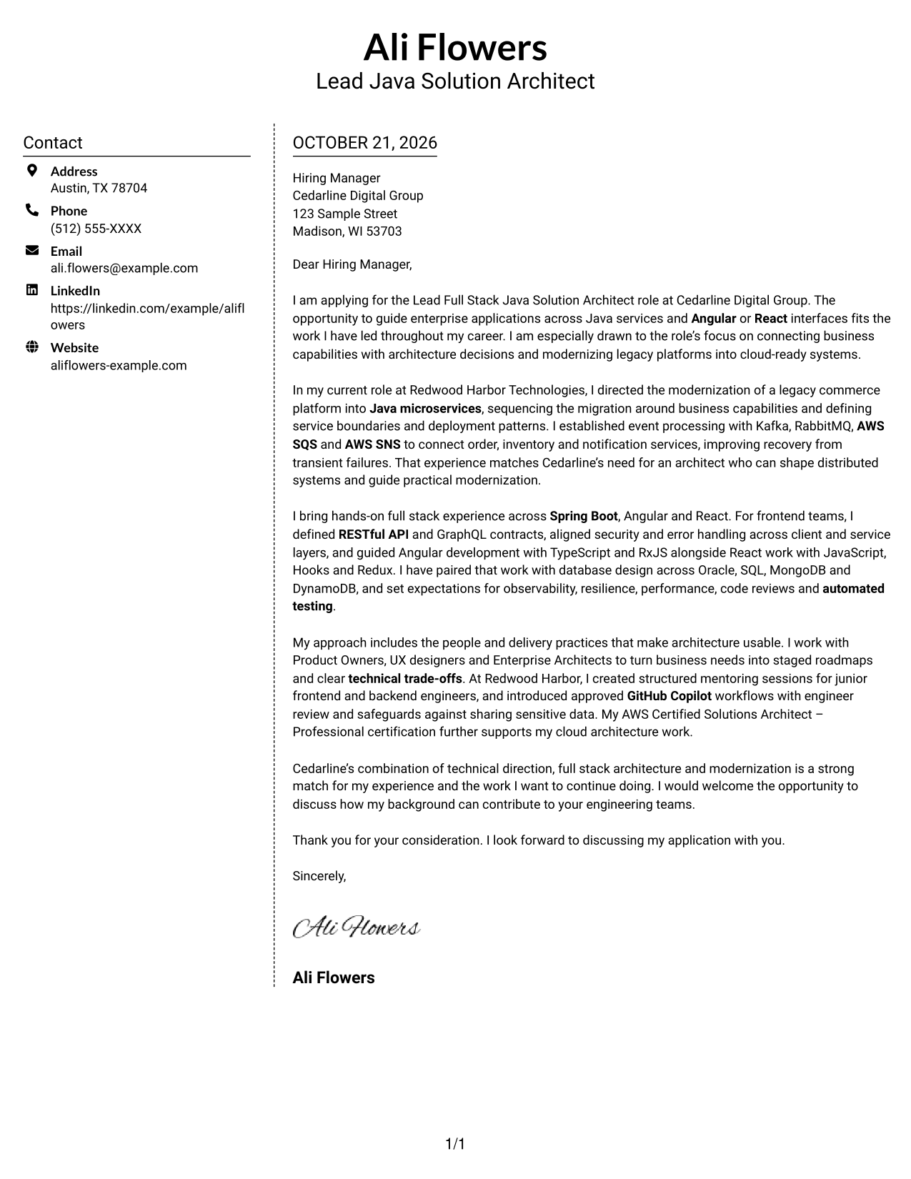 Cover letter example — page 1
