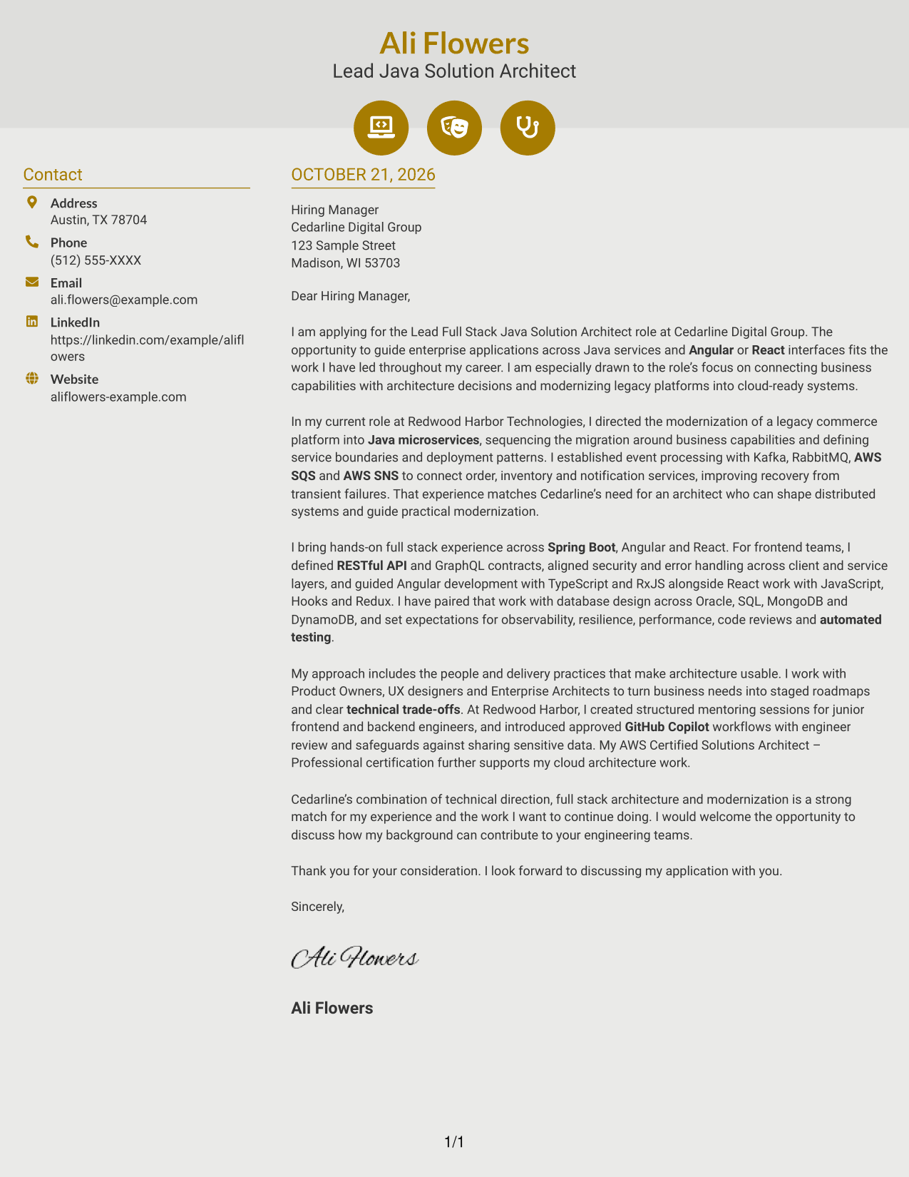 Cover letter example — page 1