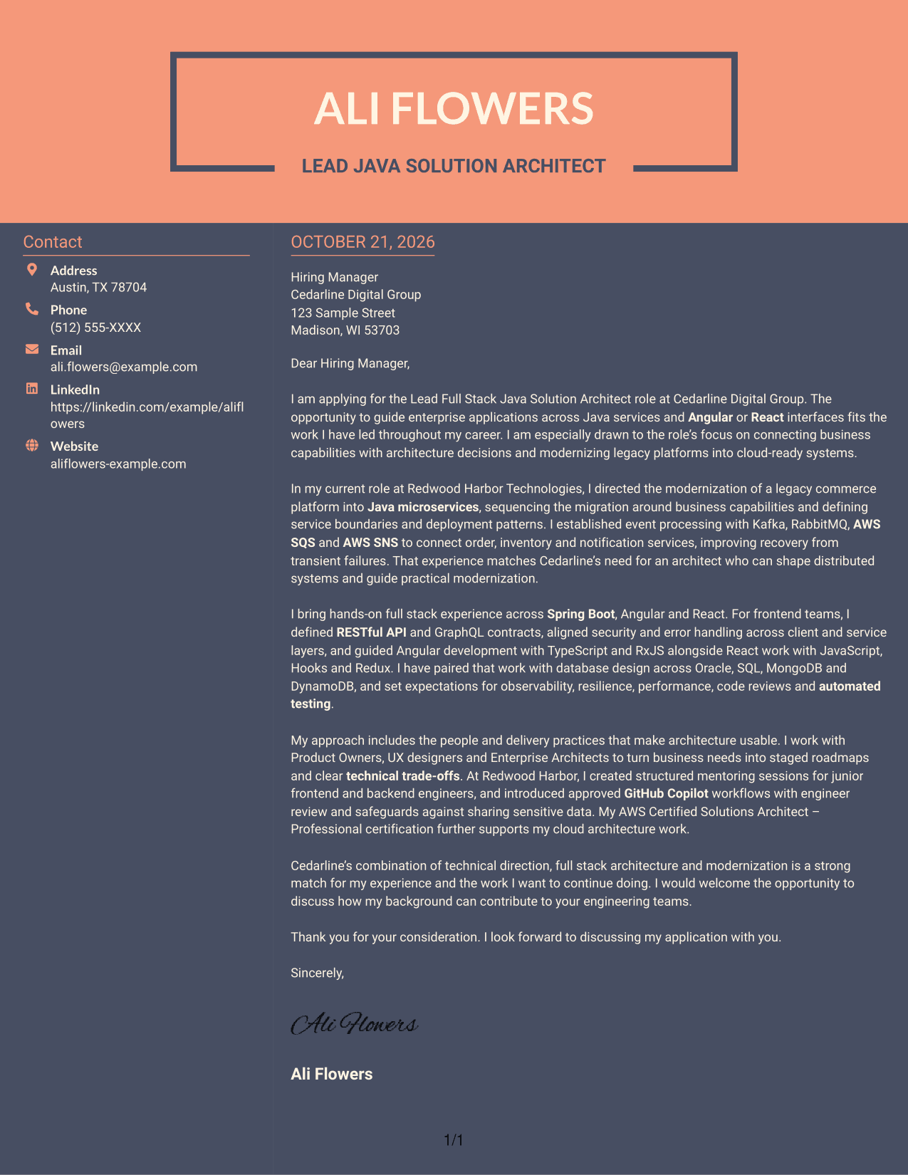 Cover letter example — page 1