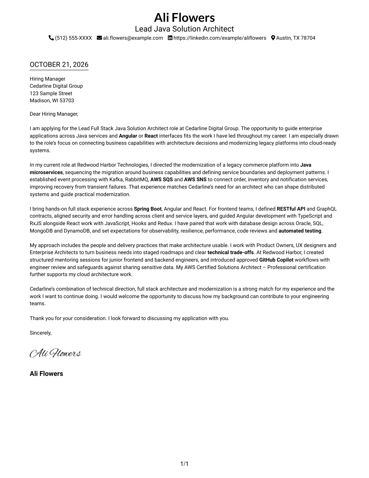 Cover letter example — page 1
