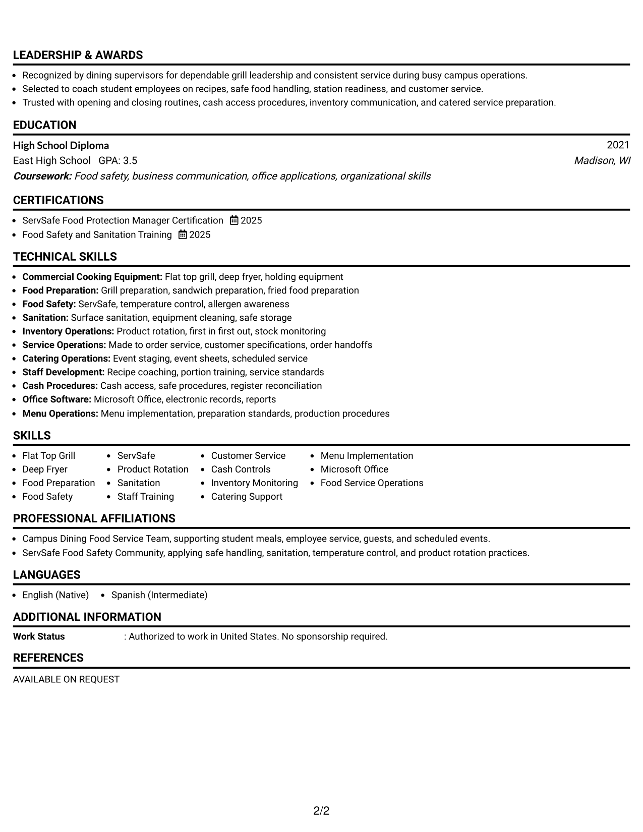 Resume Example Page 2