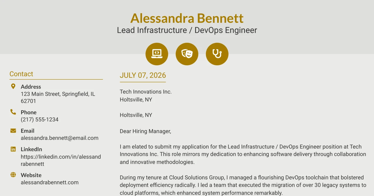 30+ Lead Infrastructure / DevOps Engineer Cover Letter Templates with Example 2026