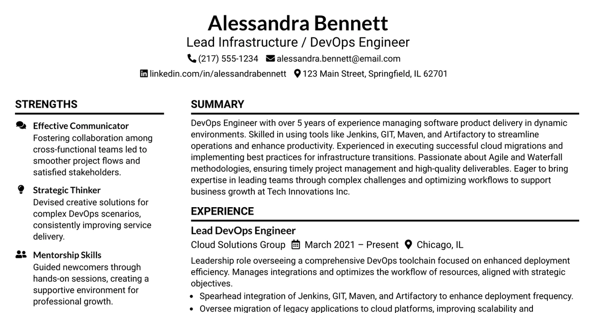 33 Lead Infrastructure / DevOps Engineer Resume Templates with Example 2026 (ATS-Optimized)