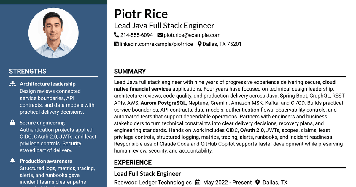 7 Lead Java Full Stack Engineer Resume Templates with Example