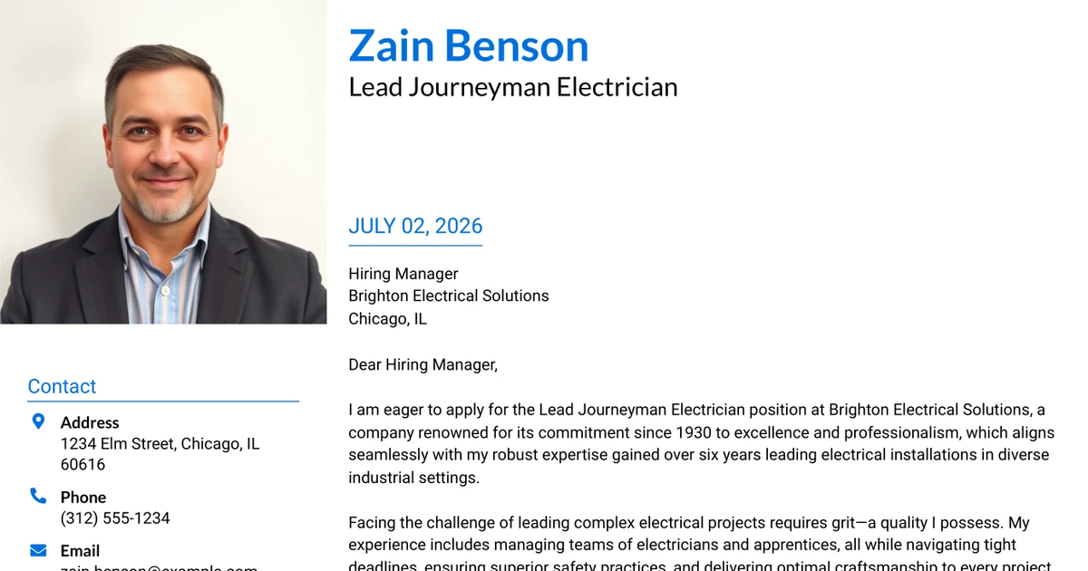 30+ Lead Journeyman Electrician Cover Letter Templates with Example 2026