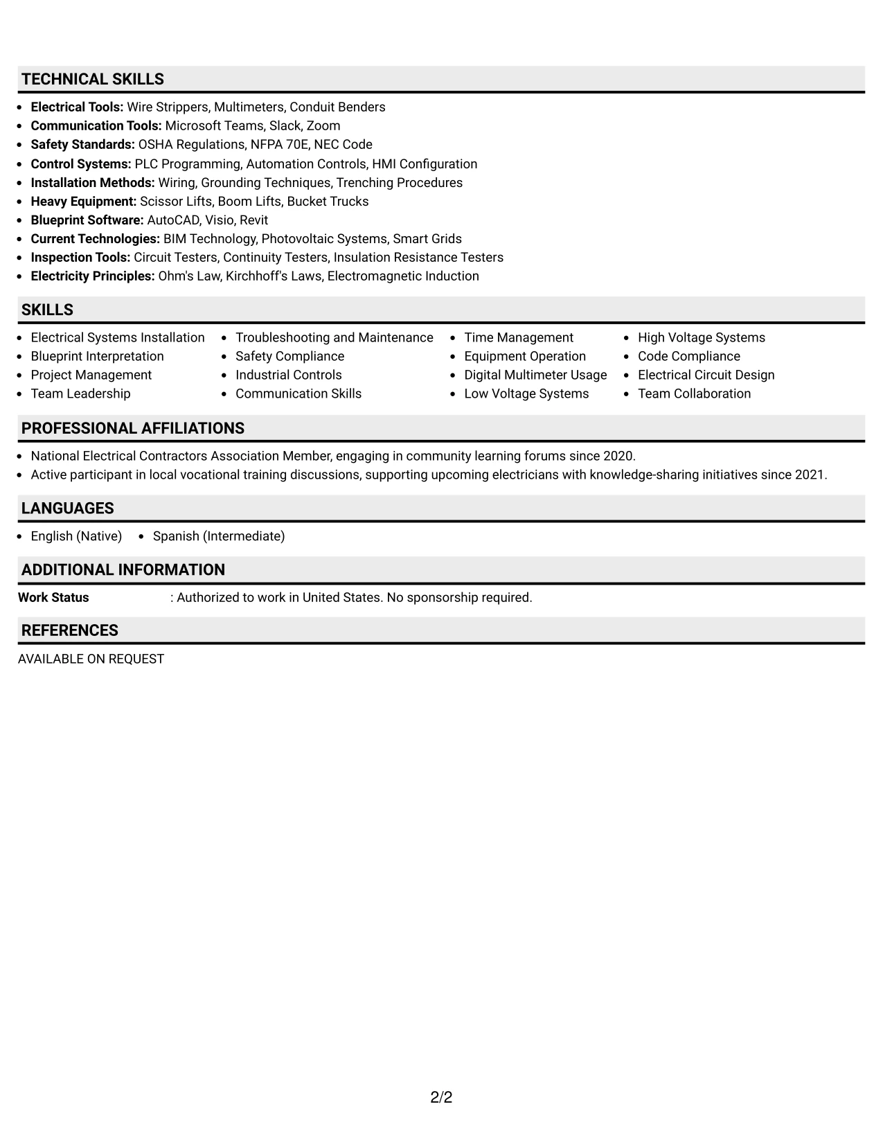 Resume Example Page 2