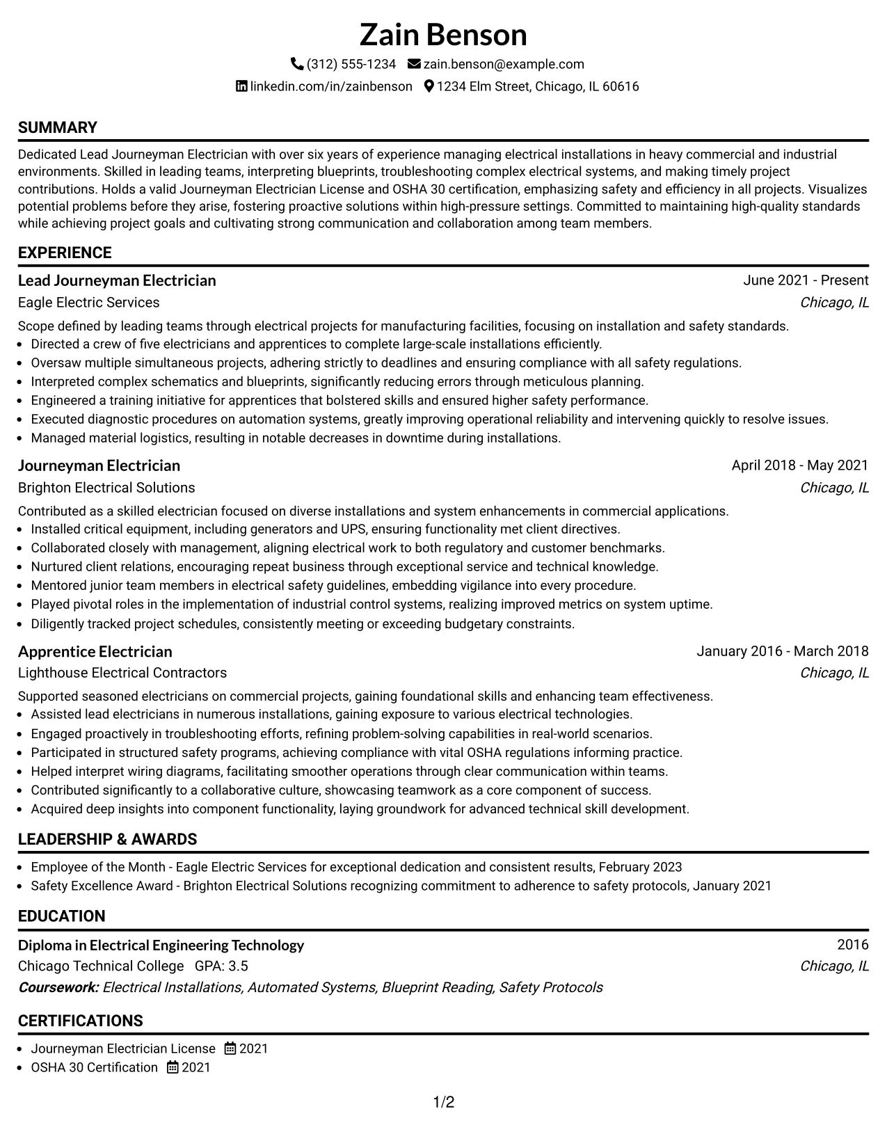 Resume Example Page 1