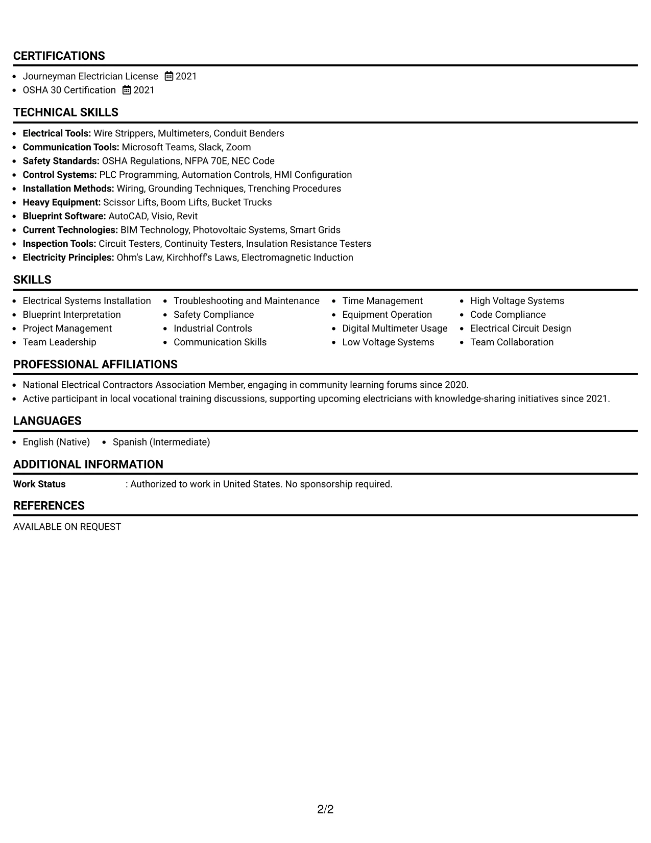 Resume Example Page 2