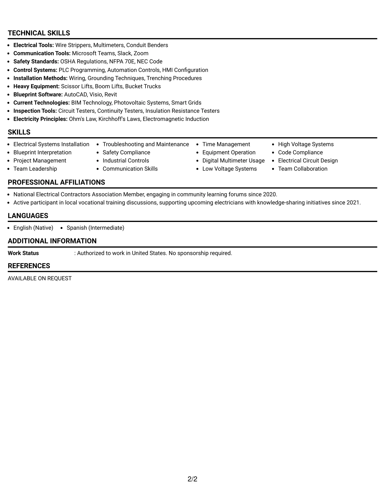 Resume Example Page 2