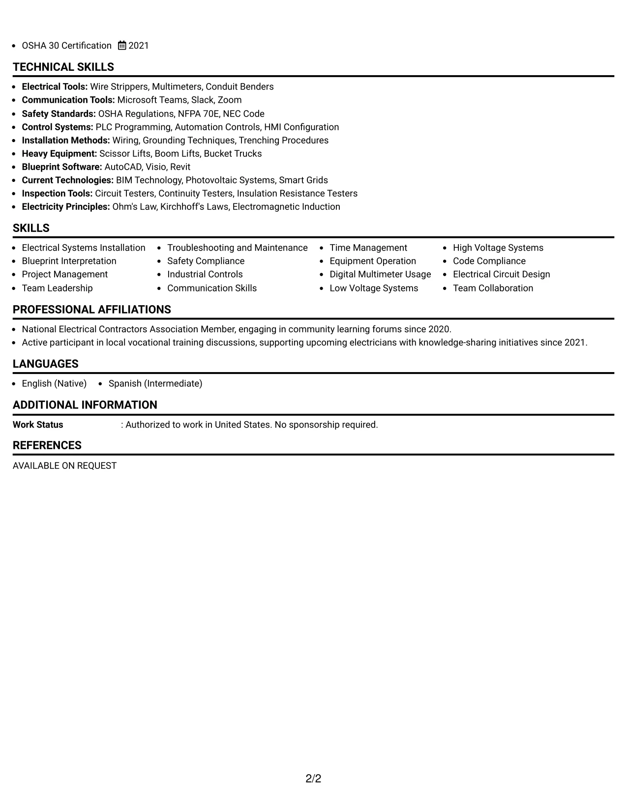 Resume Example Page 2