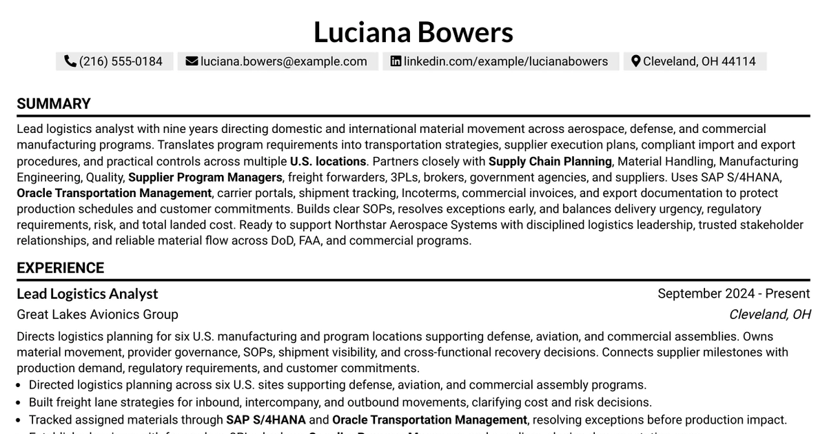 33 Lead Logistics Analyst Resume Templates with Example 2026 (ATS-Optimized)