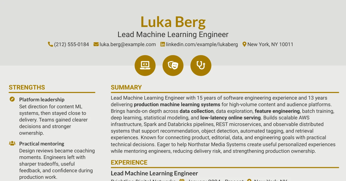 33 Lead Machine Learning Engineer Resume Templates with Example 2026 (ATS-Optimized)