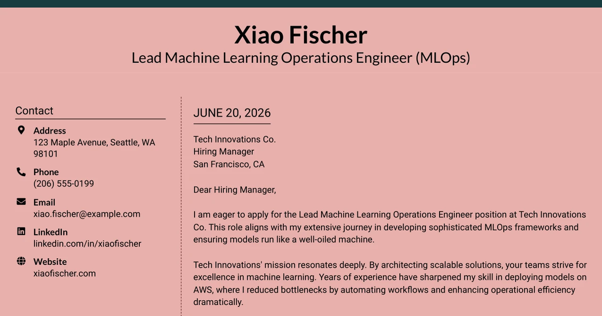 30+ Lead Machine Learning Operations Engineer (MLOps) Cover Letter Templates with Example 2026