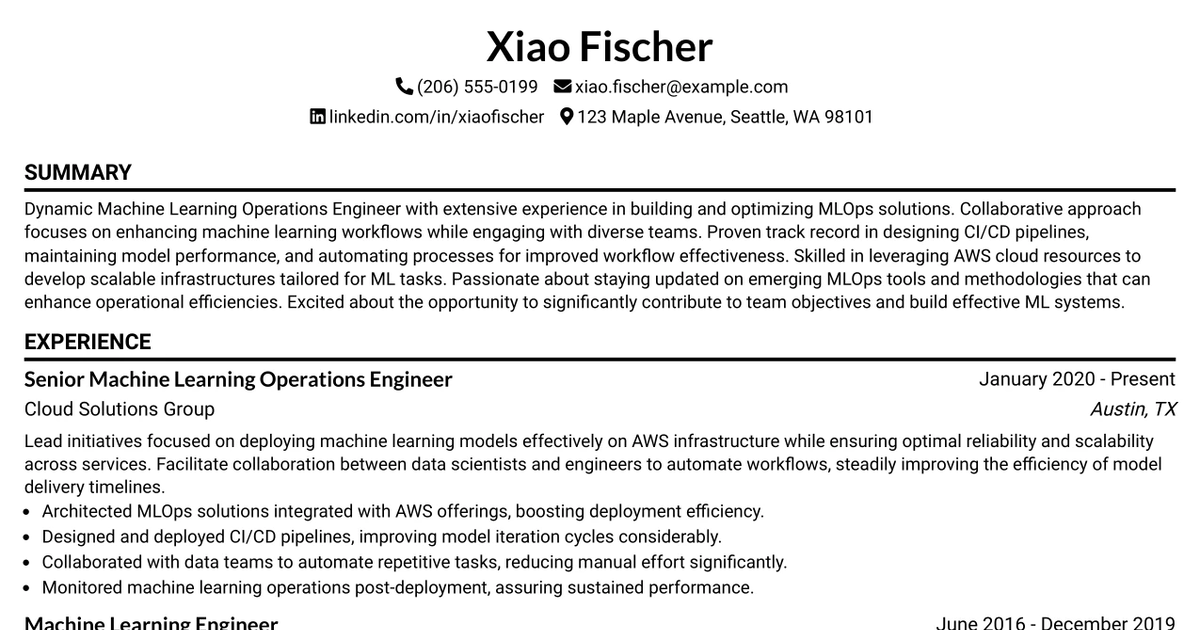 33 Lead Machine Learning Operations Engineer (MLOps) Resume Templates with Example 2026 (ATS-Optimized)
