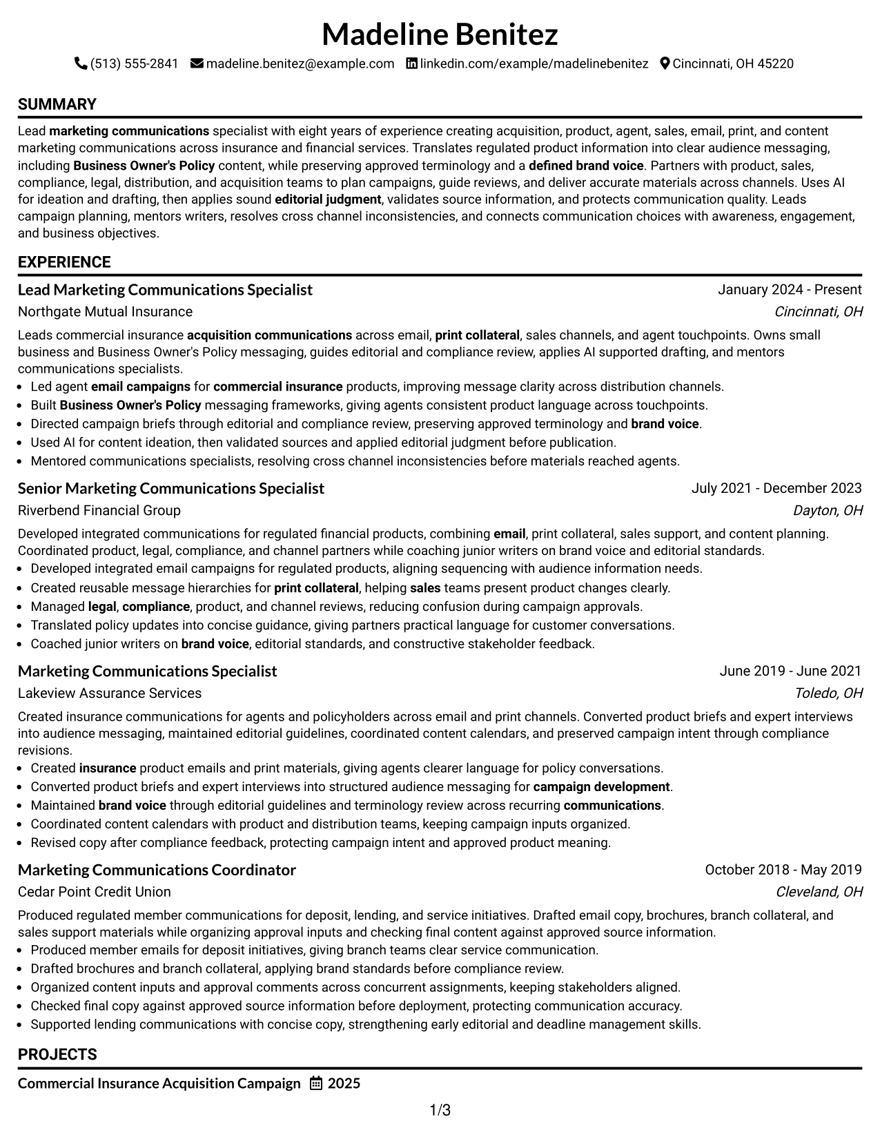 Resume Example Page 1